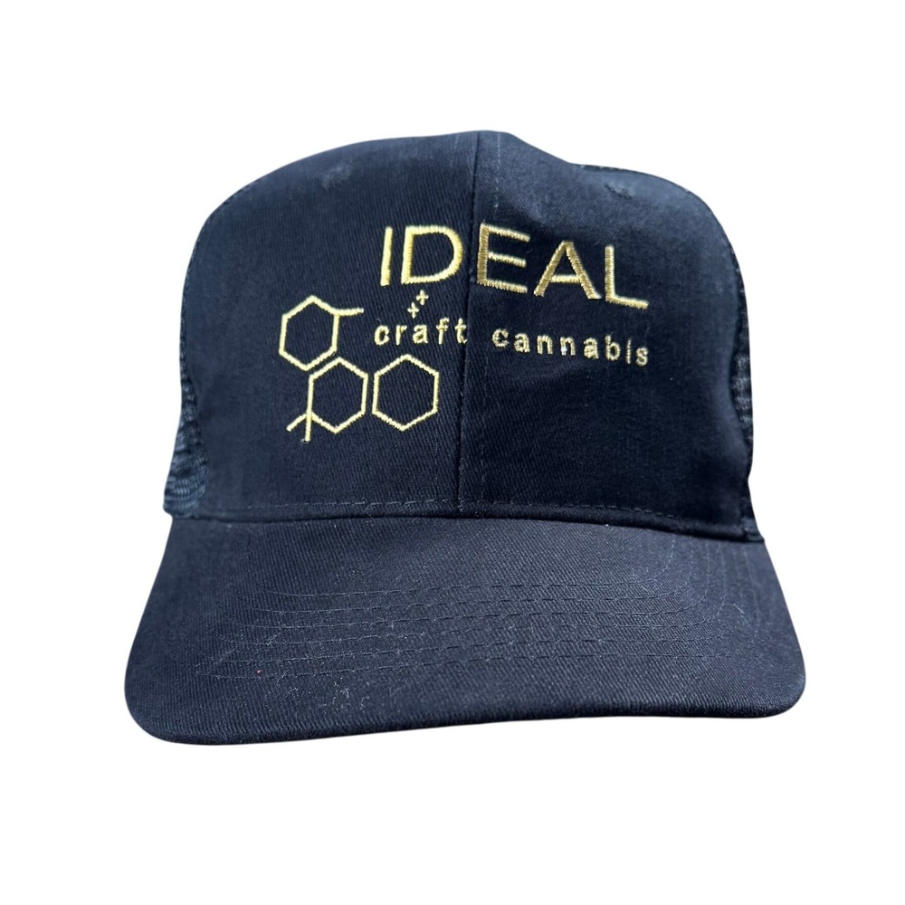 Ideal Craft Cannabis Hat Trucker Cap Black Gold‎ Adjustable Snapback B18G